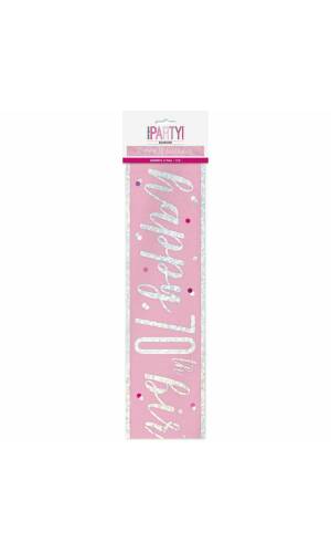 Glitz Pink & Silver Foil Banner Happy 70th Birthday - 9 Feet