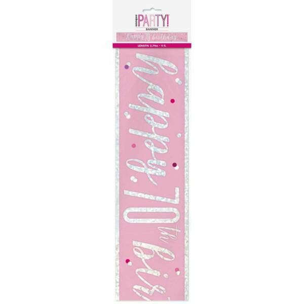 Glitz Pink & Silver Foil Banner Happy 70th Birthday - 9 Feet