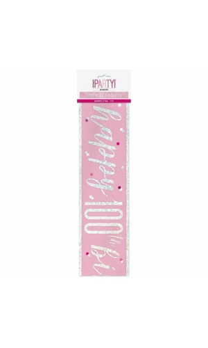 Birthday Pink Glitz Number 100 Prism Banner - 9 ft