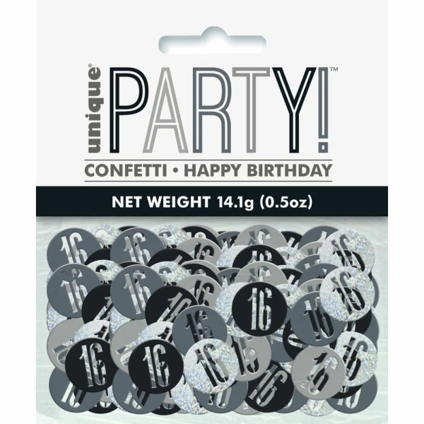 Birthday Black Glitz Number 16 Confetti - .5oz