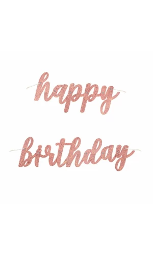 Birthday Rose Gold Glitz Script Happy Birthday Foil Banner - 2pc