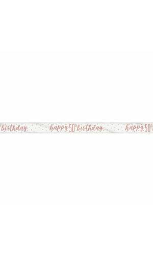 Glitz Rose Gold Foil Banner Happy 50th Birthday - 9 Feet