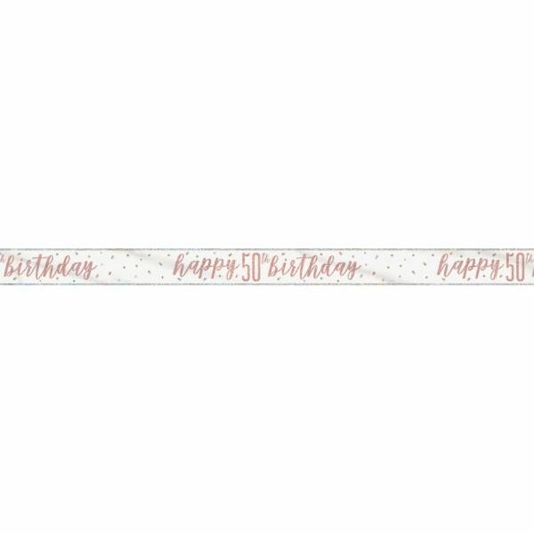 Glitz Rose Gold Foil Banner Happy 50th Birthday - 9 Feet