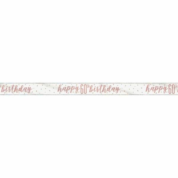 Glitz Rose Gold Foil Banner Happy 60th Birthday - 9 Feet