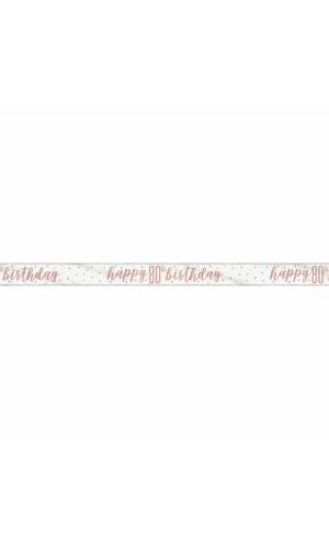 Glitz Rose Gold Foil Banner Happy 80th Birthday - 9 Feet