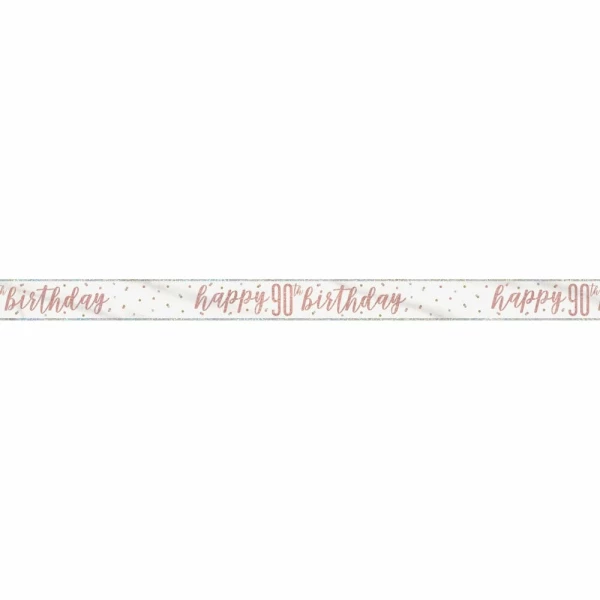 Glitz Rose Gold Foil Banner Happy 90th Birthday - 9 Feet