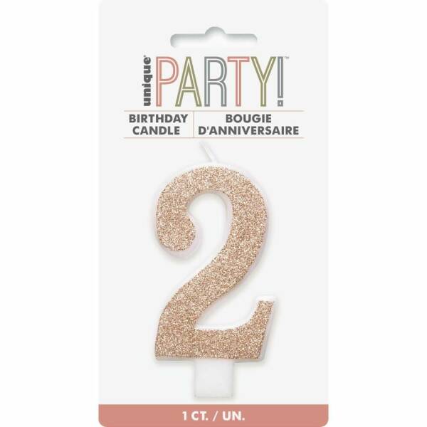 Birthday Rose Gold Glitz Glitter Number 2 Birthday Candle
