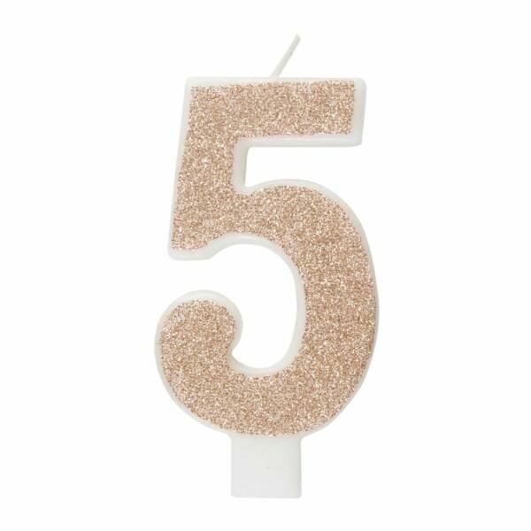 Birthday Rose Gold Glitz Glitter Number 5 Birthday Candle