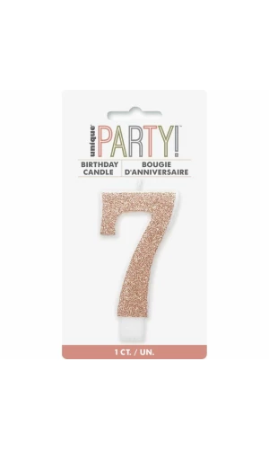 Birthday Rose Gold Glitz Glitter Number 7 Birthday Candle