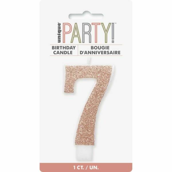 Birthday Rose Gold Glitz Glitter Number 7 Birthday Candle