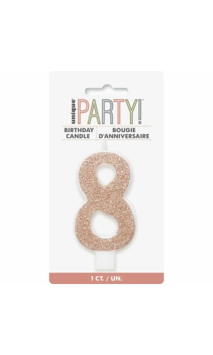 Birthday Rose Gold Glitz Glitter Number 8 Birthday Candle