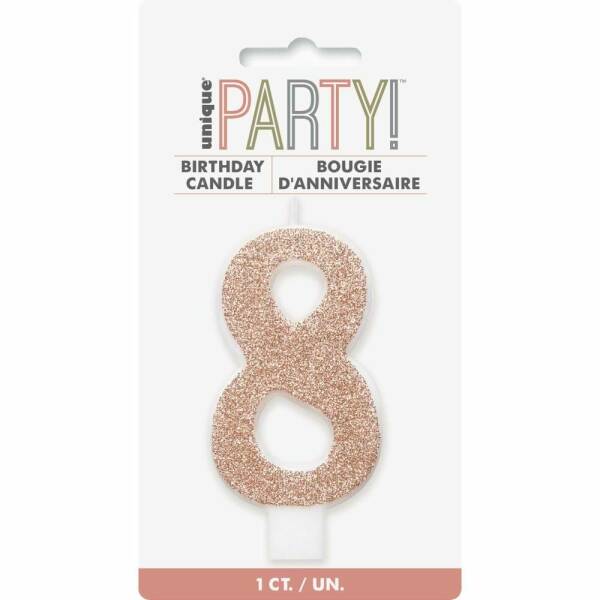 Birthday Rose Gold Glitz Glitter Number 8 Birthday Candle