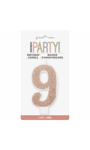 Birthday Rose Gold Glitz Glitter Number 9 Birthday Candle