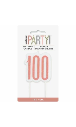 Birthday Rose Gold Glitz Number 100 Birthday Candle