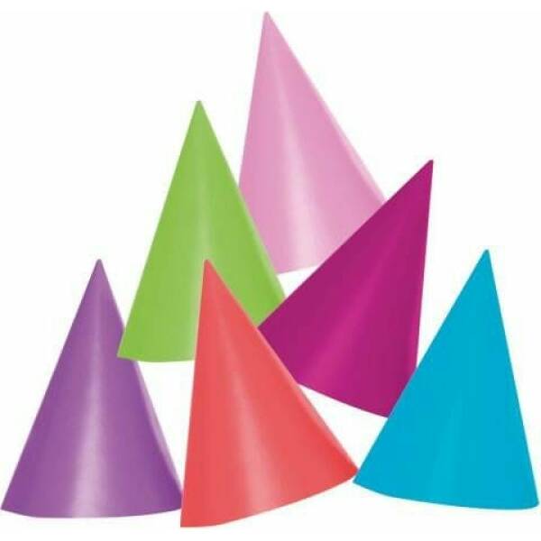 Party Essentials Unicolour Hats (assorted colours) - 6pk