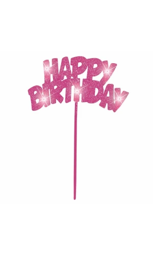 Pink Happy Birthday Flashing Pick Decoration