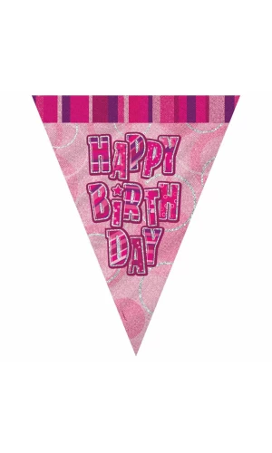 Birthday Pink Glitz Happy Birthday Flag Banner - 9 Ft