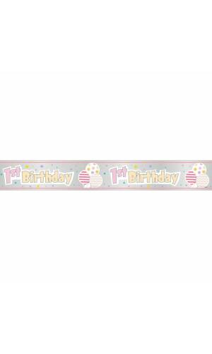 Foil Pink Pattern Girl 1st Birthday Banner - 12 ft - Long Fold