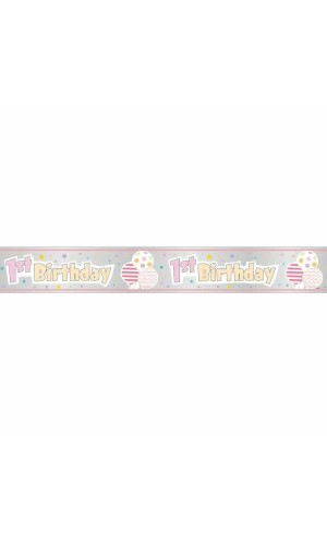 Foil Pink Pattern Girl 1st Birthday Banner - 12 ft - Long Fold