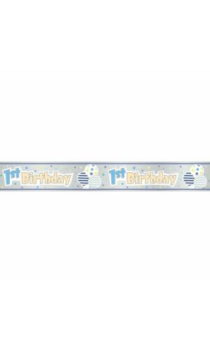 Foil Blue Pattern Boy 1st Birthday Banner - 12 ft - Long Fold