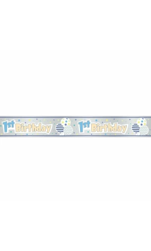 Foil Blue Pattern Boy 1st Birthday Banner - 12 ft - Long Fold