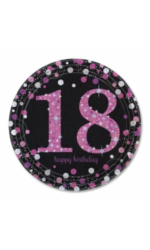 18th Pink Sparkling Celebration Paper Plates 22.9cm – 8pk