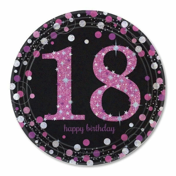 18th Pink Sparkling Celebration Paper Plates 22.9cm – 8pk