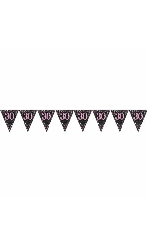 30th Pink Sparkling Celebration Plastic Flag Banner - 4m
