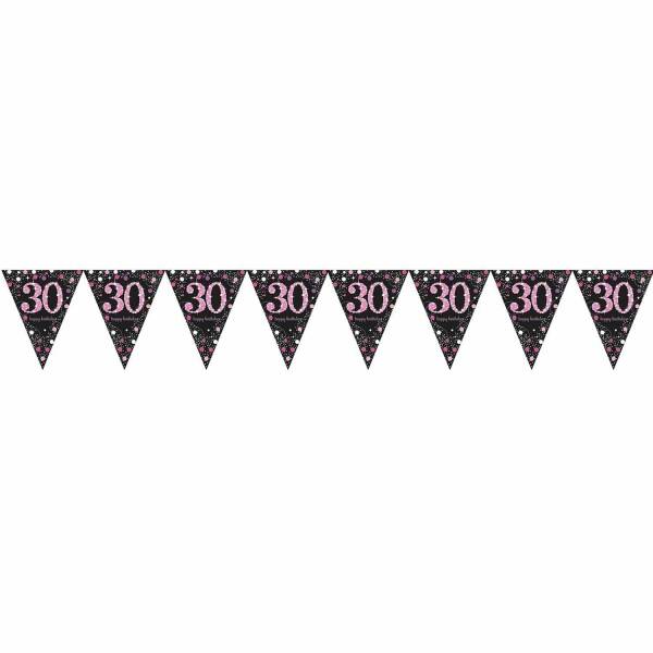 30th Pink Sparkling Celebration Plastic Flag Banner - 4m