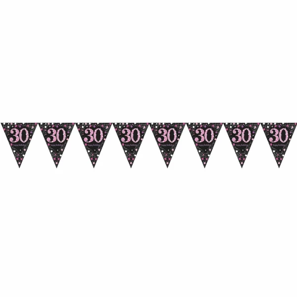 30th Pink Sparkling Celebration Plastic Flag Banner - 4m