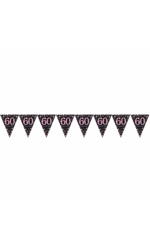 60th Pink Sparkling Celebration Plastic Flag Banner - 4m