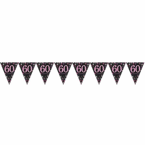 60th Pink Sparkling Celebration Plastic Flag Banner - 4m