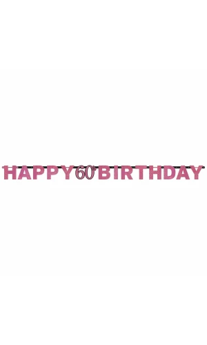 60th Pink Sparkling Celebration Paper Letter Banner - 2.13m