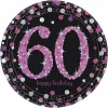 60th Pink Sparkling Celebration Paper Plates 22.9cm – 8pk