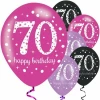 Sparkling Pink Purple& Black Happy 70th Birthday 11" Latex Balloons - 6pk
