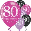 Sparkling Pink Purple& Black Happy 80th Birthday 11" Latex Balloons - 6pk