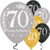 Sparkling Gold Silver& Black Happy 70th Birthday 11" Latex Balloons - 6pk