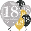 Sparkling Gold Silver& Black Happy 18th Birthday 11" Latex Balloons - 6pk
