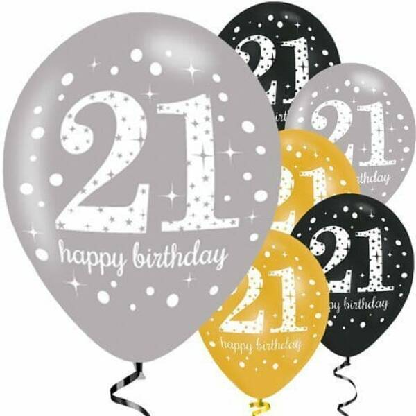 Happy 21th Birthday Gold Mix Sparkling Celebration 11" Latex Balloons - 6p