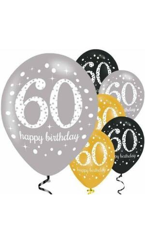 Happy 60th Birthday Gold Mix Sparkling Celebration 11" Latex Balloons - 6pk