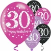 Sparkling Pink Purple& Black Happy 30th Birthday 11" Latex Balloons - 6pk