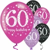 Sparkling Pink Purple& Black Happy 60th Birthday 11" Latex Balloons - 6pk