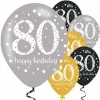 Sparkling Gold Silver& Black Happy 80th Birthday 11" Latex Balloons - 6pk