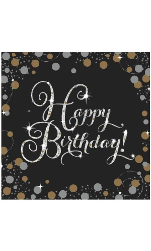 Happy Birthday Gold Sparkling Celebration Napkins 33cm x 33cm - 16pk