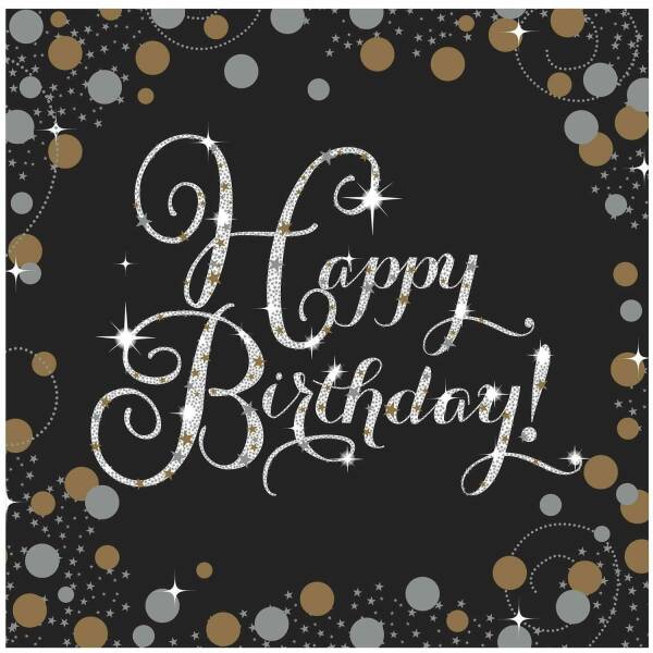 Happy Birthday Gold Sparkling Celebration Napkins 33cm x 33cm - 16pk