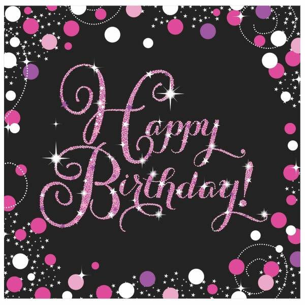 Happy Birthday Pink Sparkling Celebration Napkins 33cm x 33cm - 16pk