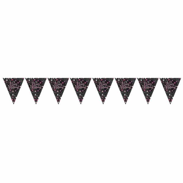 Happy Birthday Pink Sparkling Celebration Plastic Flag Banner - 3.96m