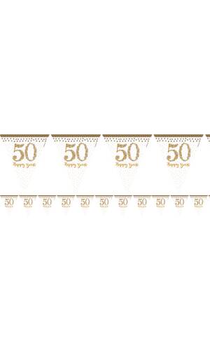 50th Gold Sparkling Wedding Anniversary Pennant Banner- 396cm x 20.1cm