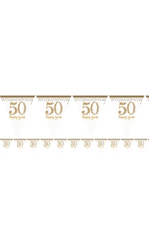 50th Gold Sparkling Wedding Anniversary Pennant Banner- 396cm x 20.1cm