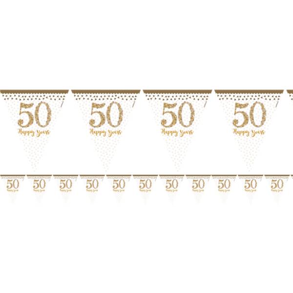 50th Gold Sparkling Wedding Anniversary Pennant Banner- 396cm x 20.1cm